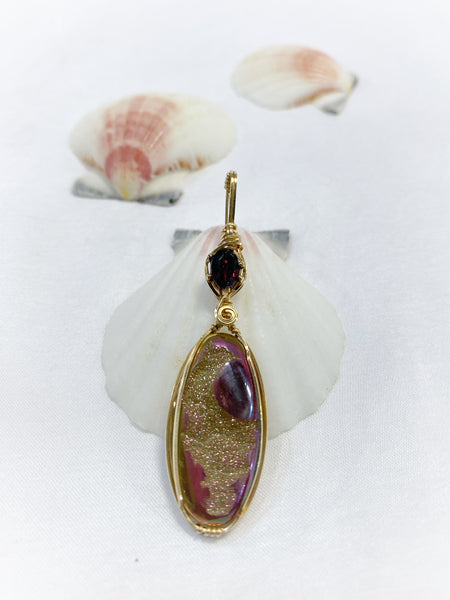 Drusy crystal with garnet pendant - Moonbow Tropics