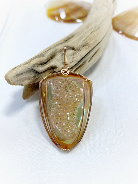 Drusy crystal set in rose gold - Moonbow Tropics