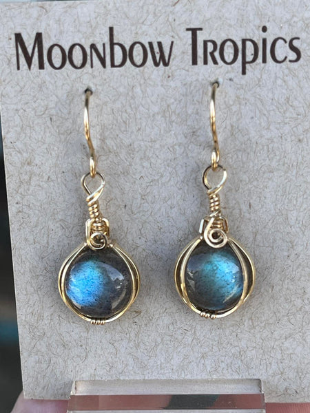 Spectralite earrings gold fill - Moonbow Tropics