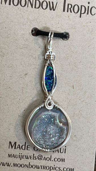 Drusy Crystal and Australian Opal Pendat