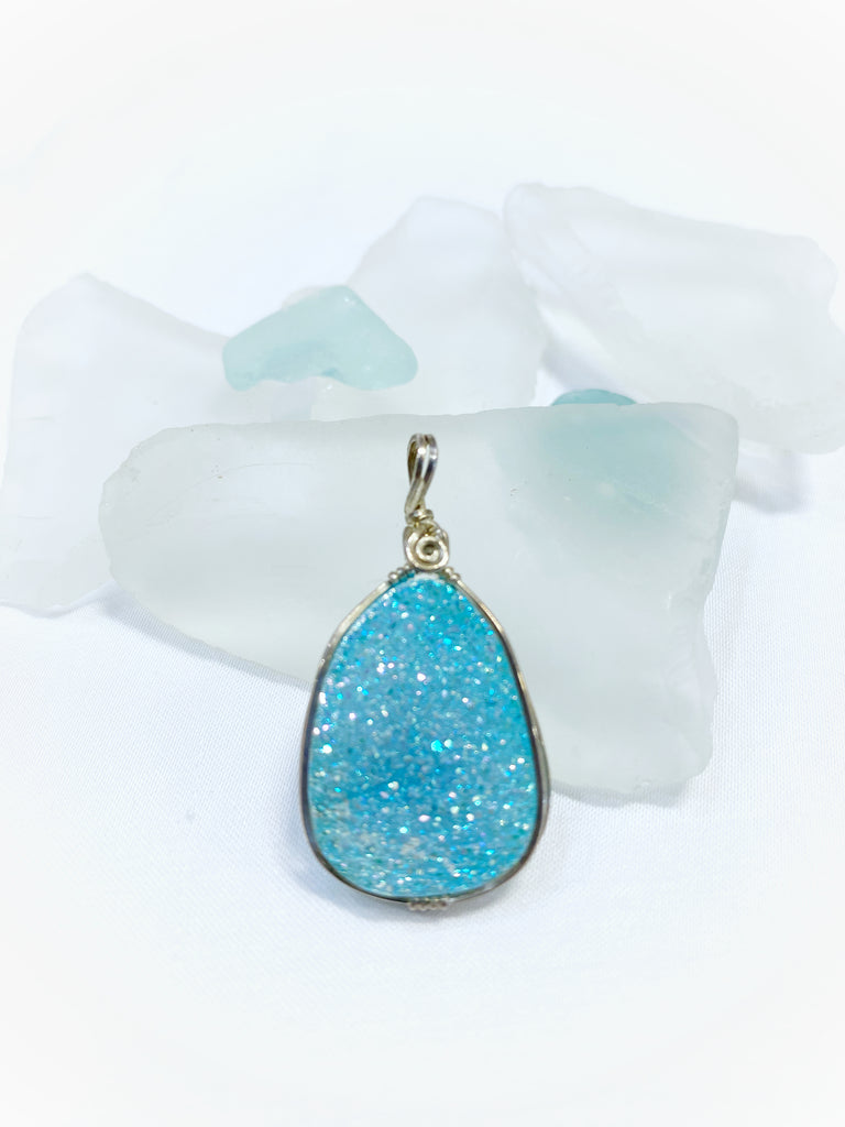 Sky blue drusy pendant - Moonbow Tropics