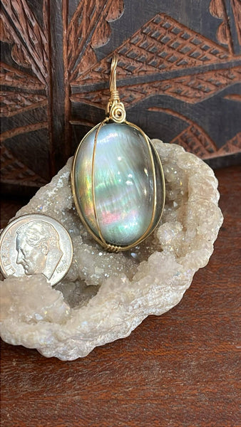 Black Tahitian Mother of Pearl Shell and Crystal Pendant