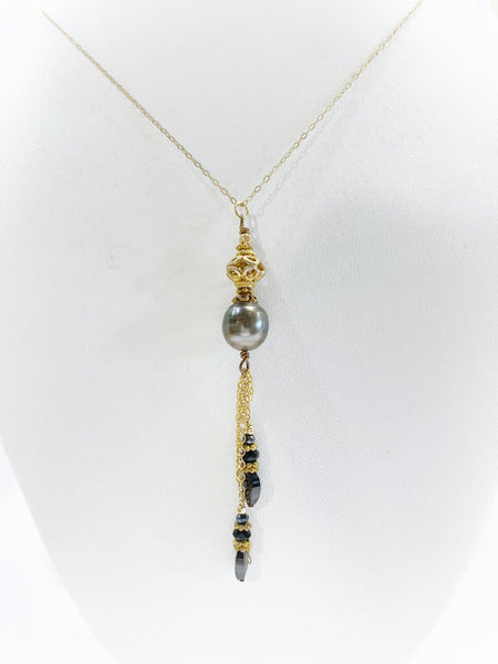 Black Tahitian Pearl and spinel necklace