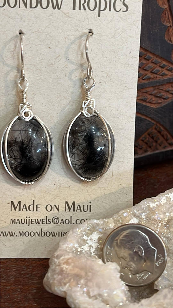 Black Tourmalinated Quartz Earrings
