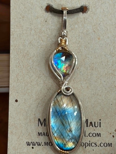 Spectralite and abalone pendant
