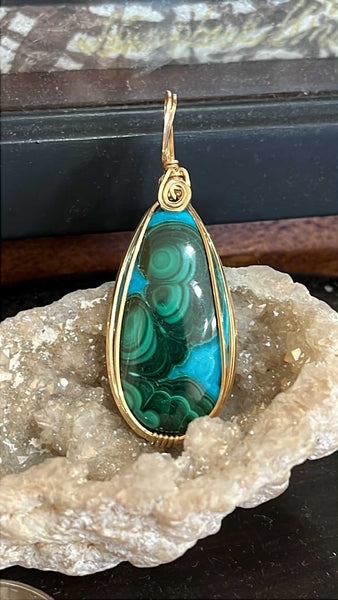 Chrysocolla and Malachite Pendant - triple AAA grade